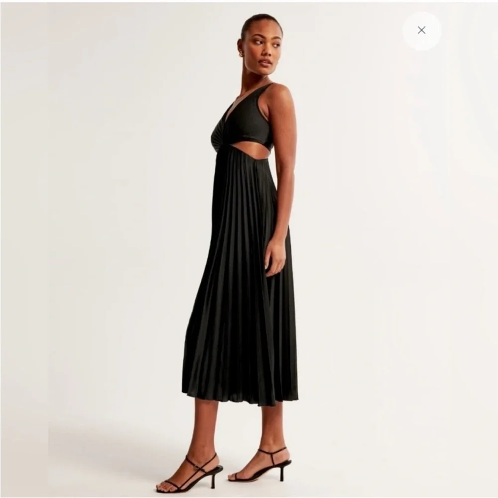Abercrombie & Fitch Giselle Cutout Pleated Midi Dress Black XS Cocktail Party - Picture 2 of 9